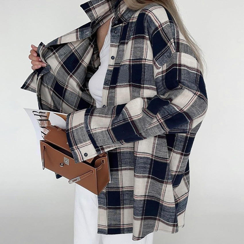 Women’s oversized cotton plaid shirt jacket - view 3