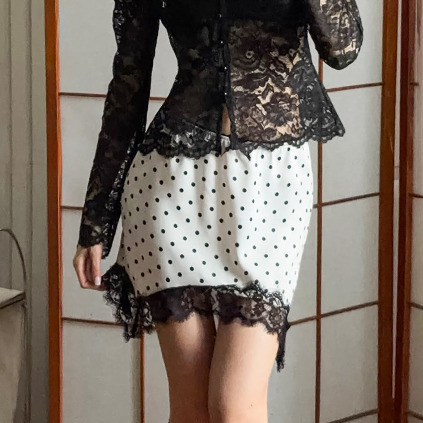 Women's Polka Dot Lace-Trim Mini Skirt - Polka Dot