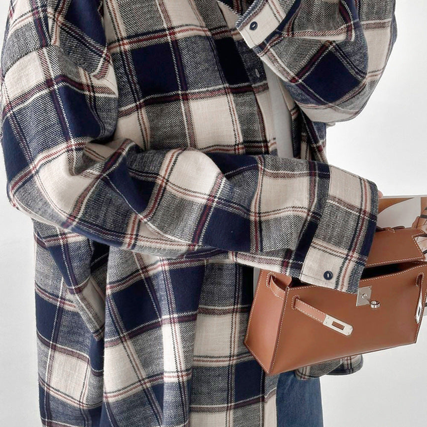 Women’s oversized cotton plaid shirt jacket - view 4