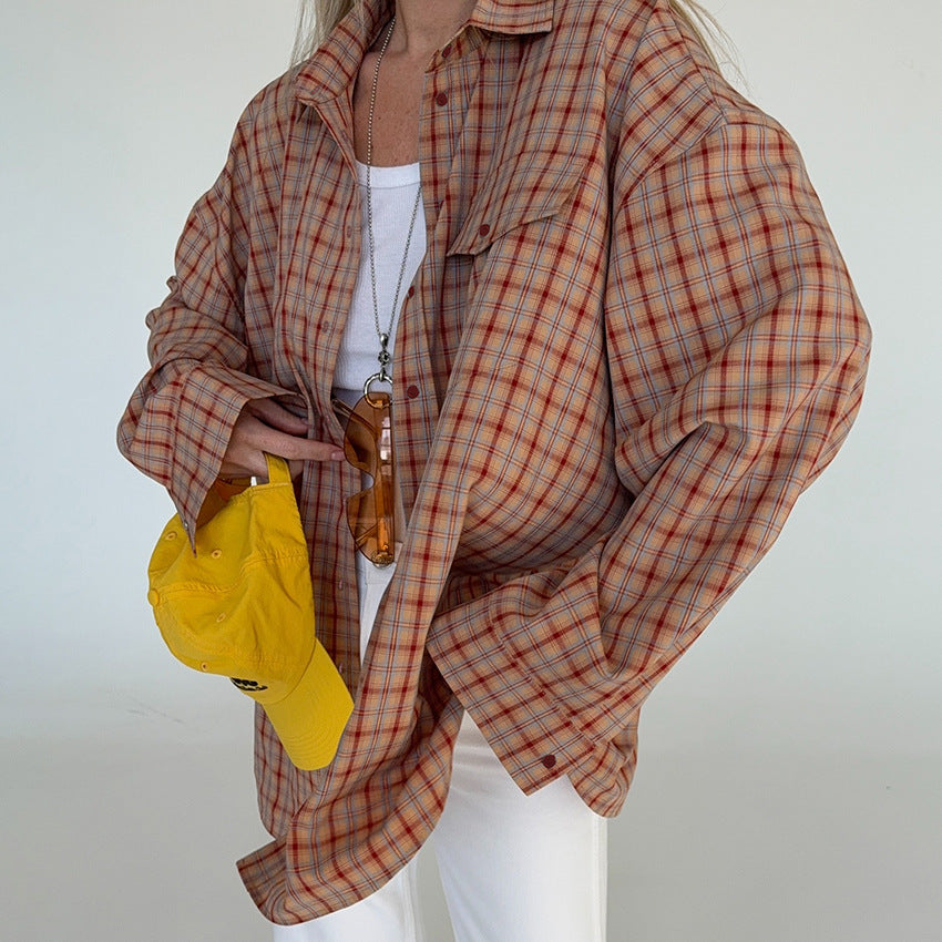 Women’s relaxed plaid long-sleeve blouse - view 4