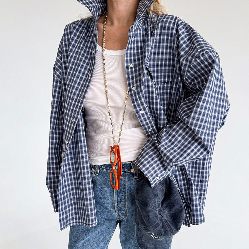 Women’s retro plaid cotton cardigan shirt - view 4