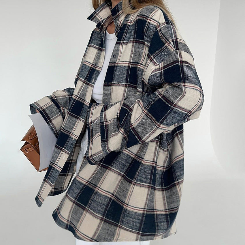 Women’s oversized cotton plaid shirt jacket - view 2