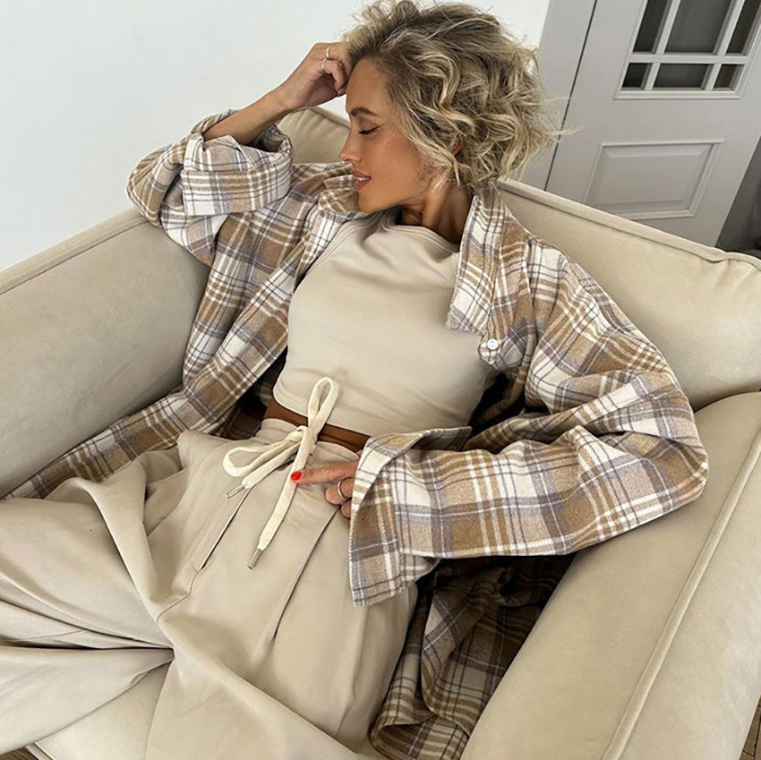 Women’s brushed plaid relaxed overshirt - view 4
