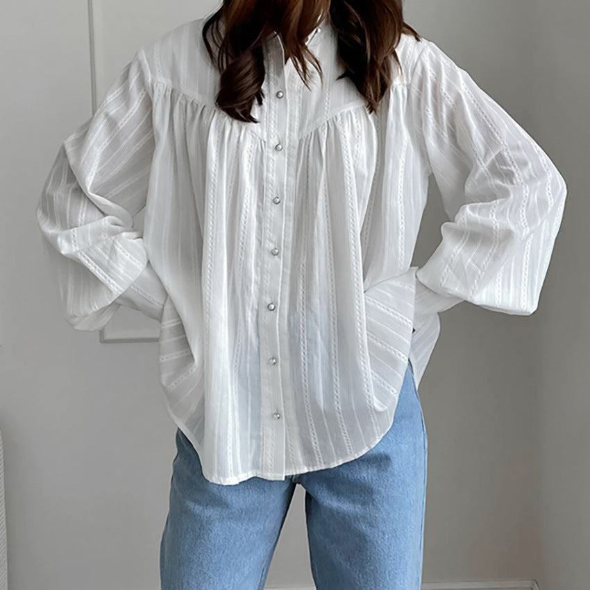 Women’s white cotton puff sleeve shirt - view 2