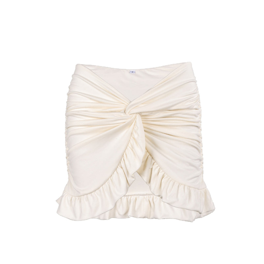 Women's High-Waist Ruched Pleated Knit Mini Skirt