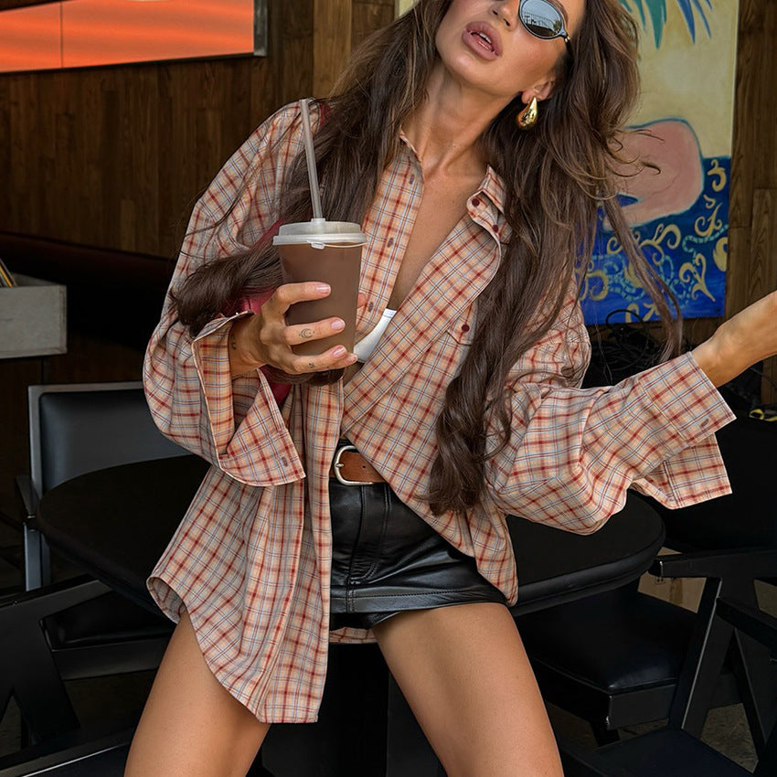 Women’s relaxed plaid long-sleeve blouse - view 3