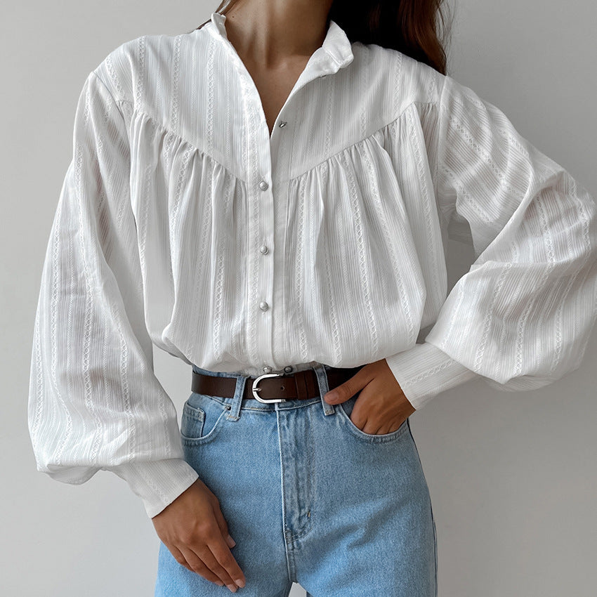Women’s white cotton puff sleeve shirt - view 1