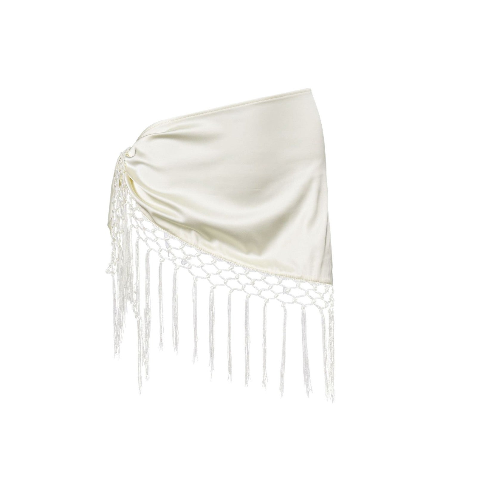 Women’s Beige Fringed Lace-Up Asymmetrical Mini Skirt