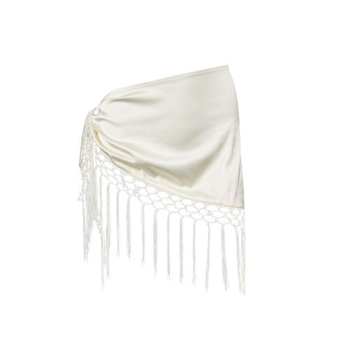 Women's Beige Fringed Lace-Up Asymmetrical Mini Skirt - product image 1