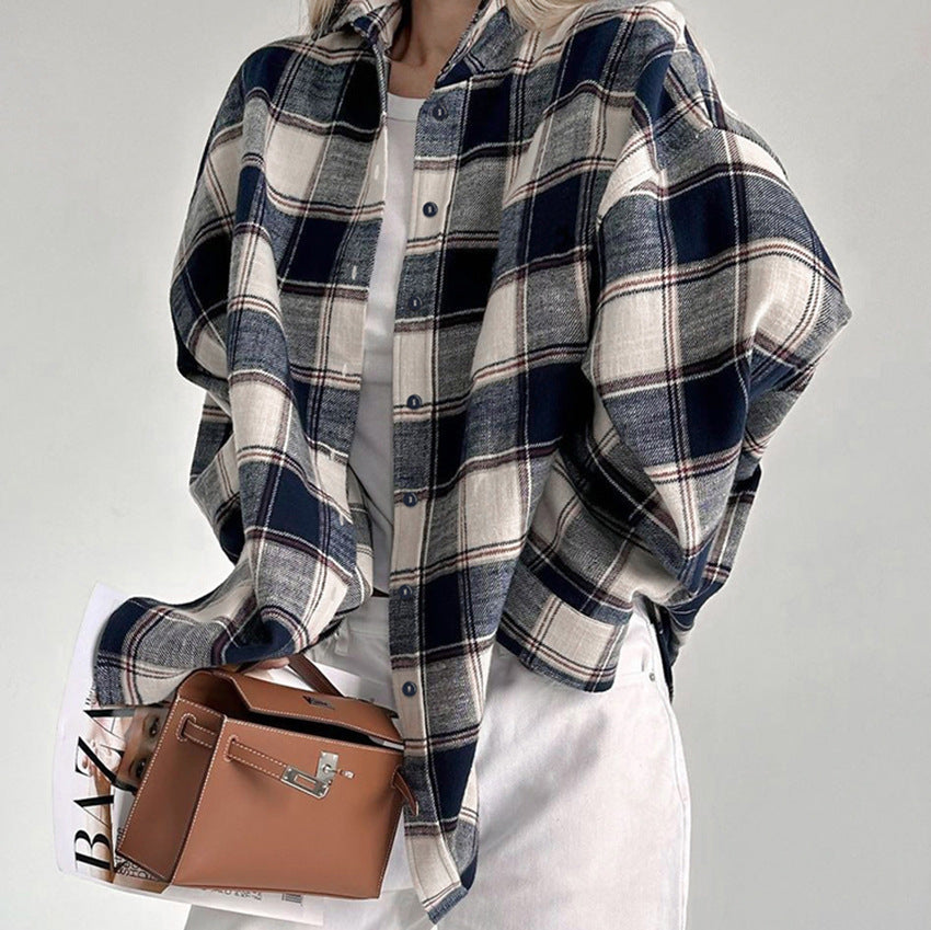 Women’s oversized cotton plaid shirt jacket - view 1