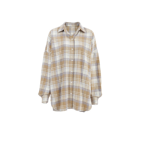 Women’s brushed plaid relaxed overshirt - view 5