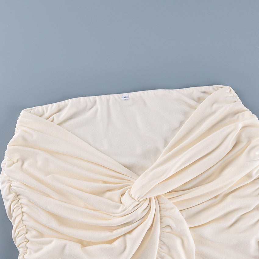 Women's High-Waist Ruched Pleated Knit Mini Skirt