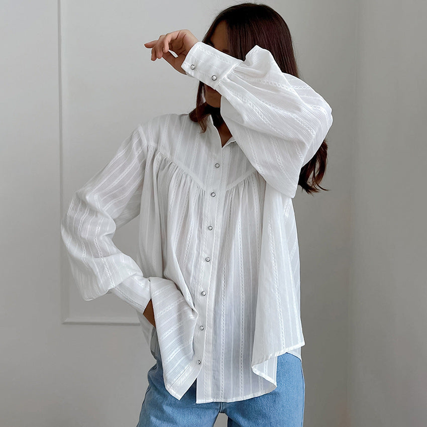 Women’s white cotton puff sleeve shirt - view 3