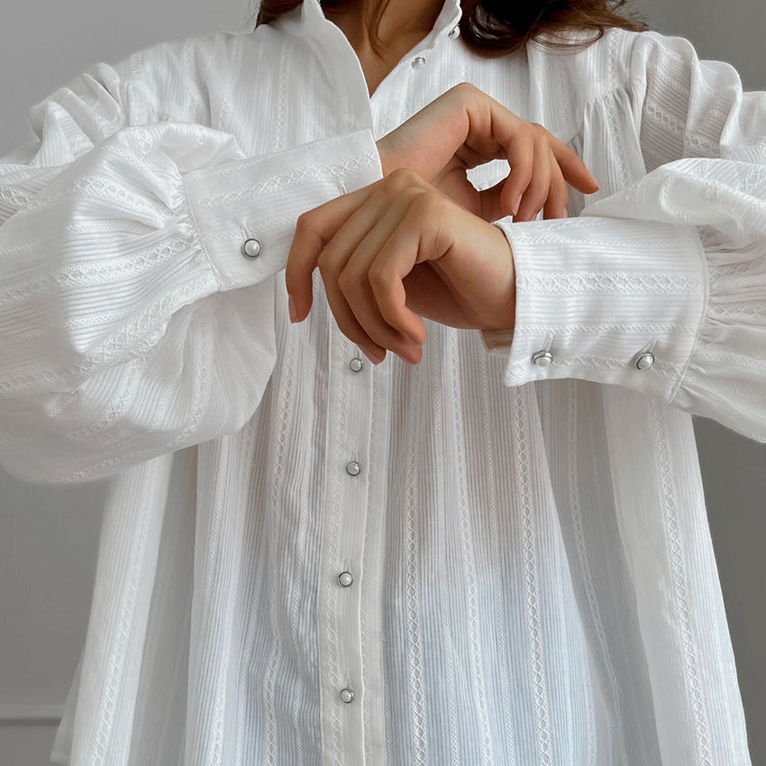 Women’s white cotton puff sleeve shirt - view 4